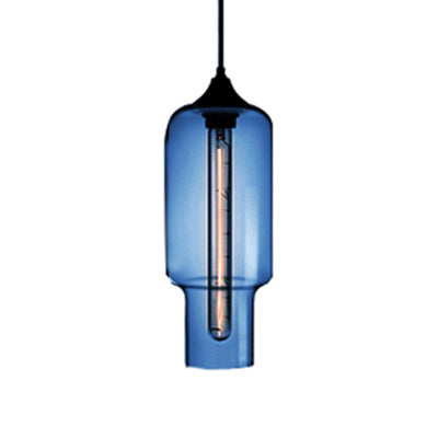 1 Light Ceiling Pendant Light with Bottle Glass Shade Contemporary Red/Brown/Blue Hanging Light