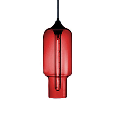 1 Light Ceiling Pendant Light with Bottle Glass Shade Contemporary Red/Brown/Blue Hanging Light