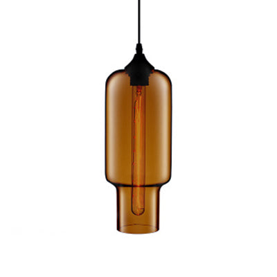 1 Light Ceiling Pendant Light with Bottle Glass Shade Contemporary Red/Brown/Blue Hanging Light