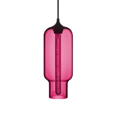 1 Light Ceiling Pendant Light with Bottle Glass Shade Contemporary Red/Brown/Blue Hanging Light