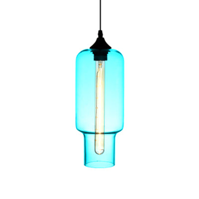 1 Light Ceiling Pendant Light with Bottle Glass Shade Contemporary Red/Brown/Blue Hanging Light