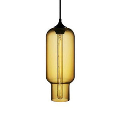 1 Light Ceiling Pendant Light with Bottle Glass Shade Contemporary Red/Brown/Blue Hanging Light