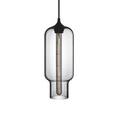 1 Light Ceiling Pendant Light with Bottle Glass Shade Contemporary Red/Brown/Blue Hanging Light