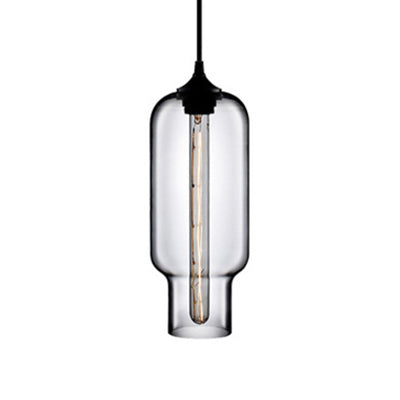 1 Light Ceiling Pendant Light with Bottle Glass Shade Contemporary Red/Brown/Blue Hanging Light