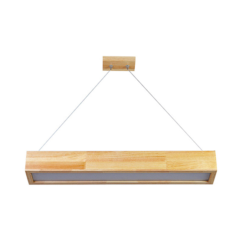 Beige Linear LED Pendant Light Modern 1-Head Wood Hanging Ceiling Lamp in Warm/White Light, 23.5"/35.5"/47" Wide