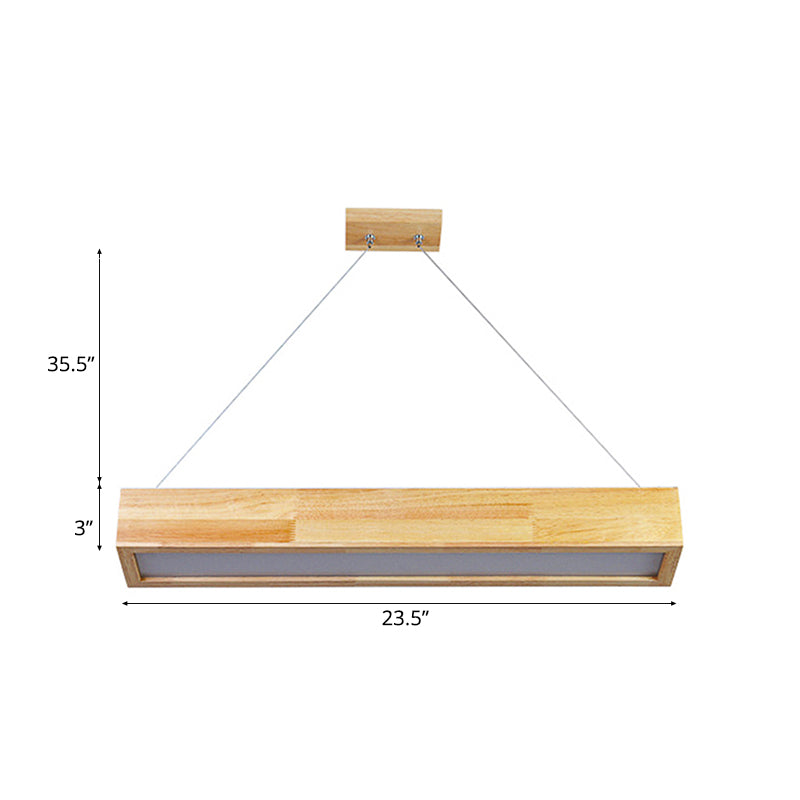 Beige Linear LED Pendant Light Modern 1-Head Wood Hanging Ceiling Lamp in Warm/White Light, 23.5"/35.5"/47" Wide