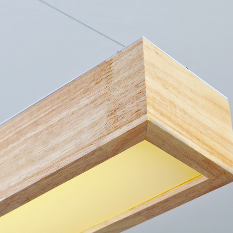 Beige Linear LED Pendant Light Modern 1-Head Wood Hanging Ceiling Lamp in Warm/White Light, 23.5"/35.5"/47" Wide