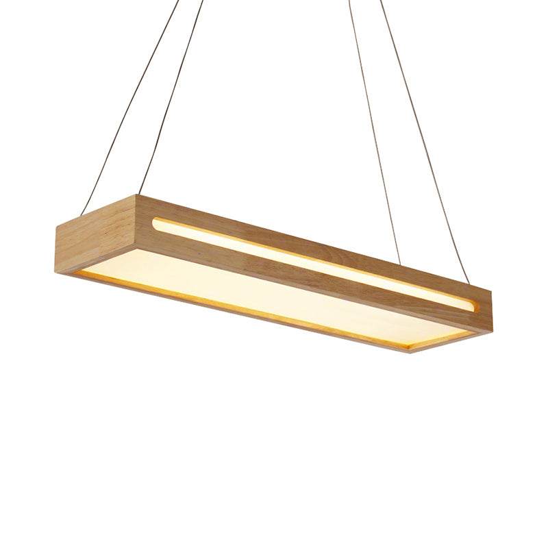 23.5" W Box LED Pendant Light Modern Wooden 1-Light Beige Ceiling Lamp with Diffuser in Warm/White/Natural Light