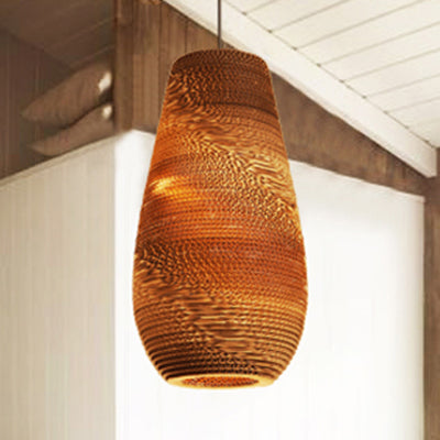 Parchment Paper Vase Shaped Suspended Light Asian Single Pendant Light in Brown for Restaurant