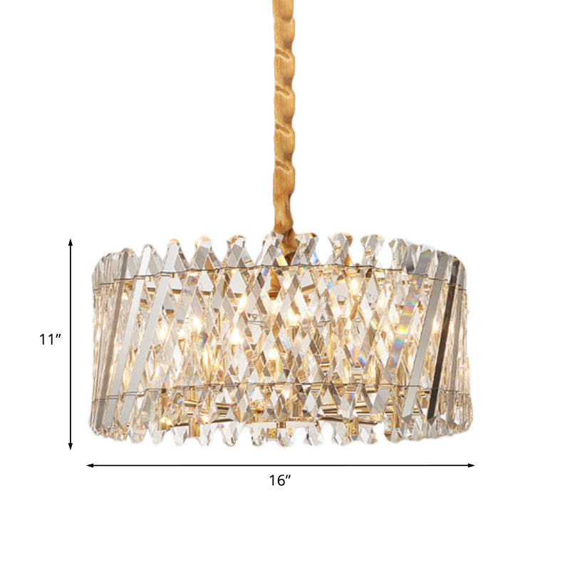 Drum-Shape Bedroom Pendant Chandelier Modern Style Crystal 5 Bulbs Clear Hanging Light