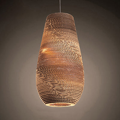 Parchment Paper Vase Shaped Suspended Light Asian Single Pendant Light in Brown for Restaurant