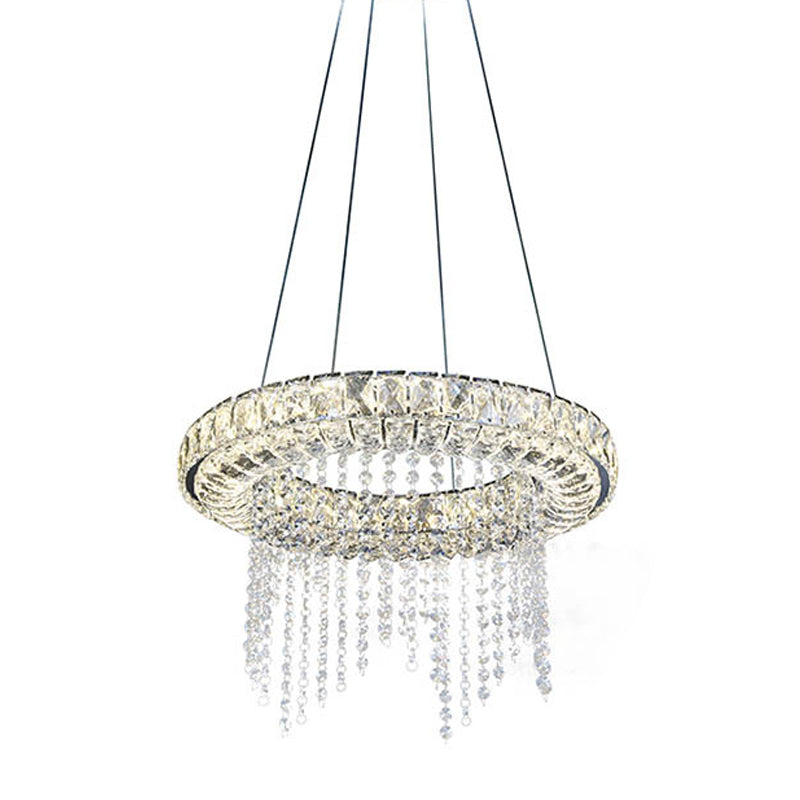 Minimalist Hoop Chandelier Pendant Clear Crystal LED Suspension Light with Fringe