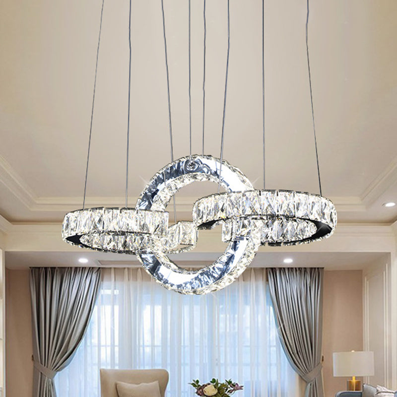 Beveled Crystal LED Pendant Lighting Modernist Black Interlocking Rings Dining Room Chandelier