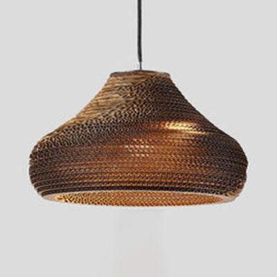 Parchment Paper Vase Shaped Suspended Light Asian Single Pendant Light in Brown for Restaurant