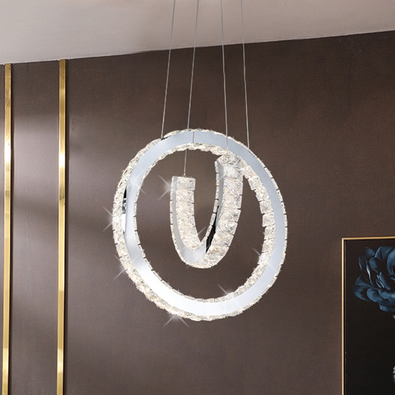 Stainless Steel LED Drop Pendant Simplicity Cut Crystal Letters Chandelier Light