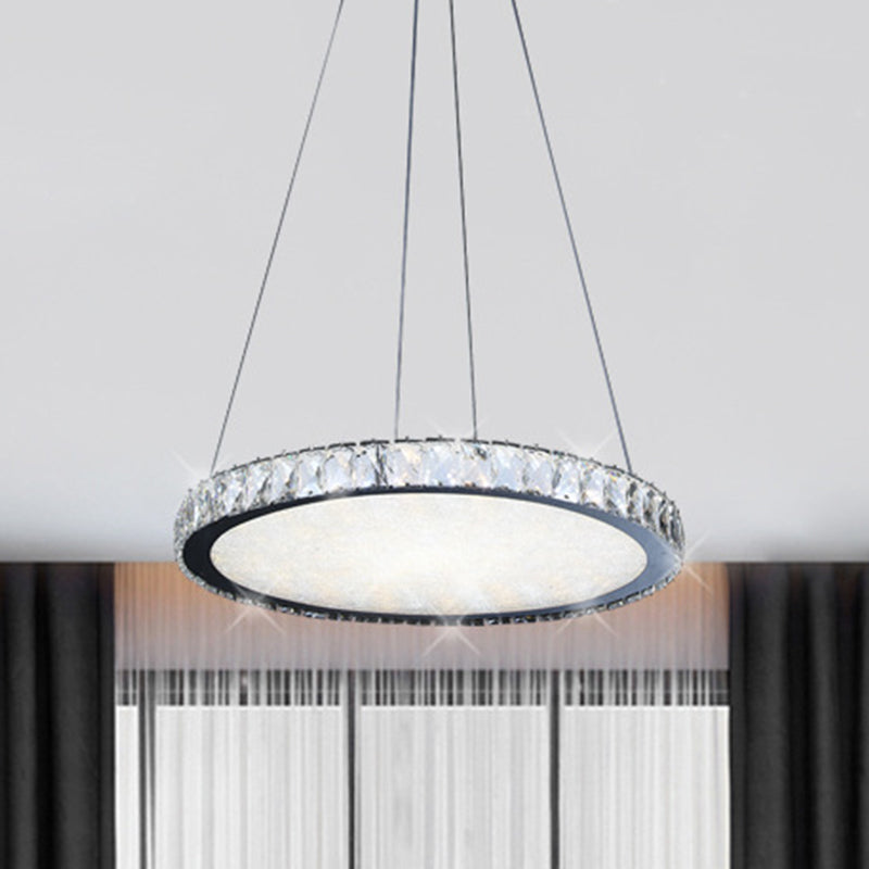 Disc Shaped LED Suspension Light Simplicity Stainless Steel Crystal Pendant Chandelier for Living Room