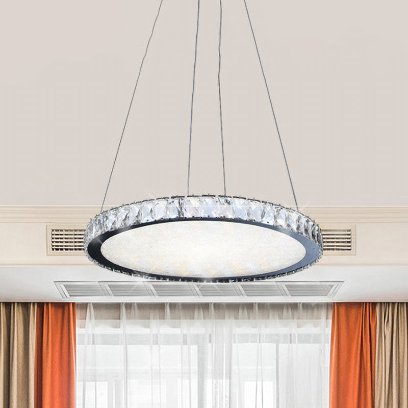 Disc Shaped LED Suspension Light Simplicity Stainless Steel Crystal Pendant Chandelier for Living Room