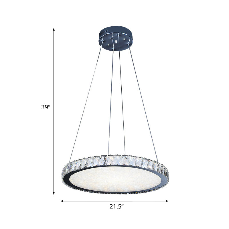 Disc Shaped LED Suspension Light Simplicity Stainless Steel Crystal Pendant Chandelier for Living Room