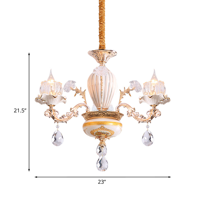 3 lampadine il lampadario soffitto boccioli di fiori postmoderna Crystal Hanging Light con accento ceramico, oro