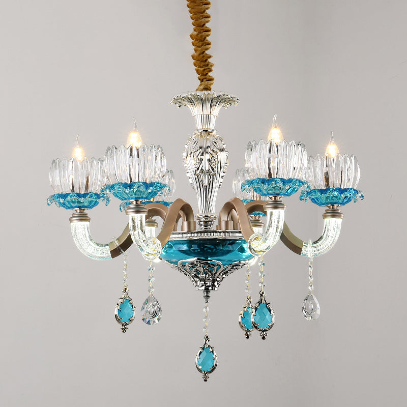 Bombillas de loto de loto de mediados de siglo Bulbos 6 Bombullones transparentes y azules de suspensión de cristal para restaurante