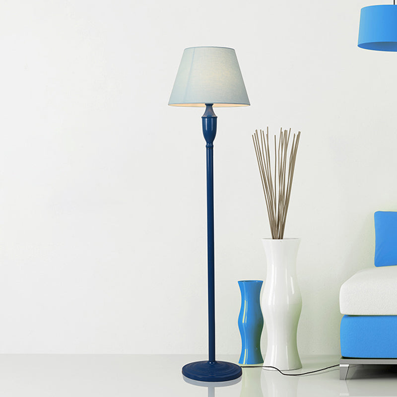 Blauw 1 lamp vloer staande lamp vintage stijl stof vat gevormd vloerlicht voor slaapkamer