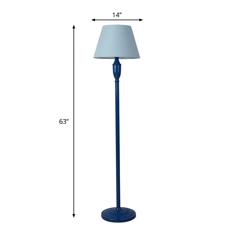 Blau 1 Glühbirnenboden Stehlampe Vintage Stil Stoff Fass geformtes Bodenlicht für Schlafzimmer