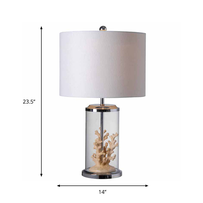 Fabric White Table Light Drum Shaped 1 Bulb Traditional Style Nightstand Lamp for Bedside