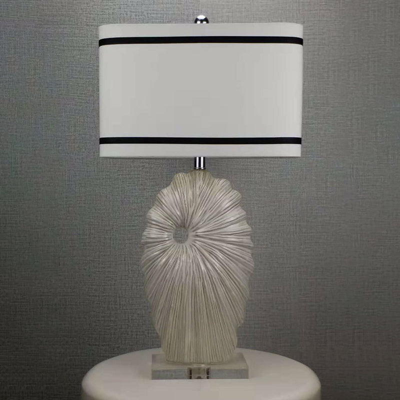 Fabric Black-White Table Light Rectangular Shade 1 Head Antiqued Style Table Lamp with Shell Porcelain Base