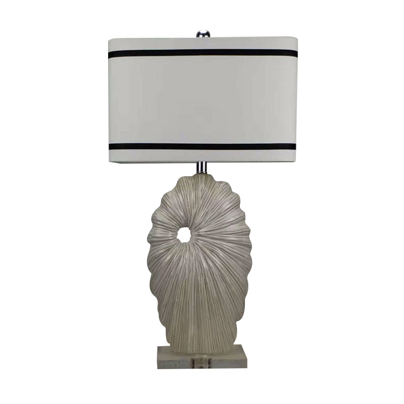 Fabric Black-White Table Light Rectangular Shade 1 Head Antiqued Style Table Lamp with Shell Porcelain Base