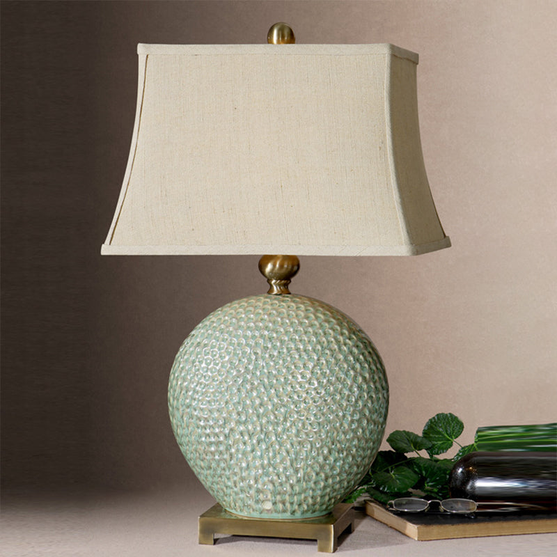 Flared Shaped Desk Light Vintage Style 1 Light Fabric Nightstand Lamp in Green for Bedside