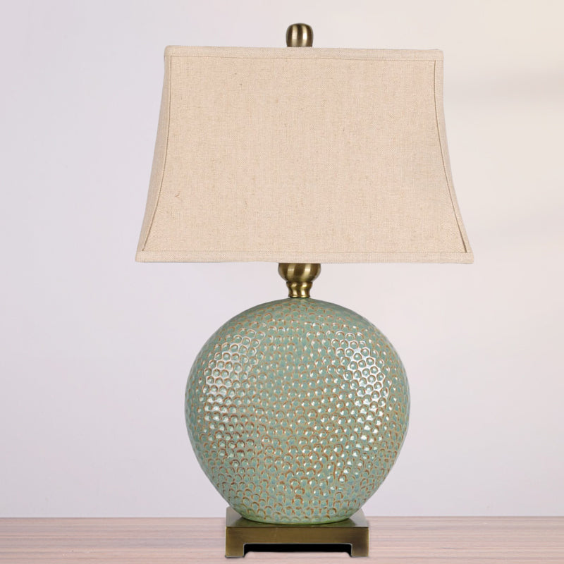 Flared Shaped Desk Light Vintage Style 1 Light Fabric Nightstand Lamp in Green for Bedside