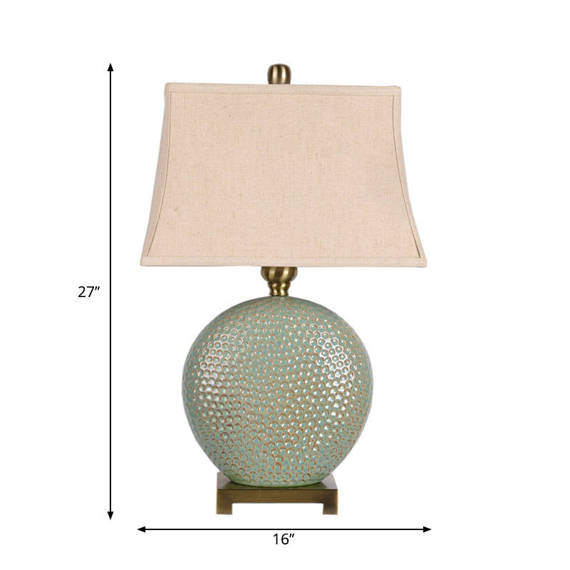 Flared Shaped Desk Light Vintage Style 1 Light Fabric Nightstand Lamp in Green for Bedside