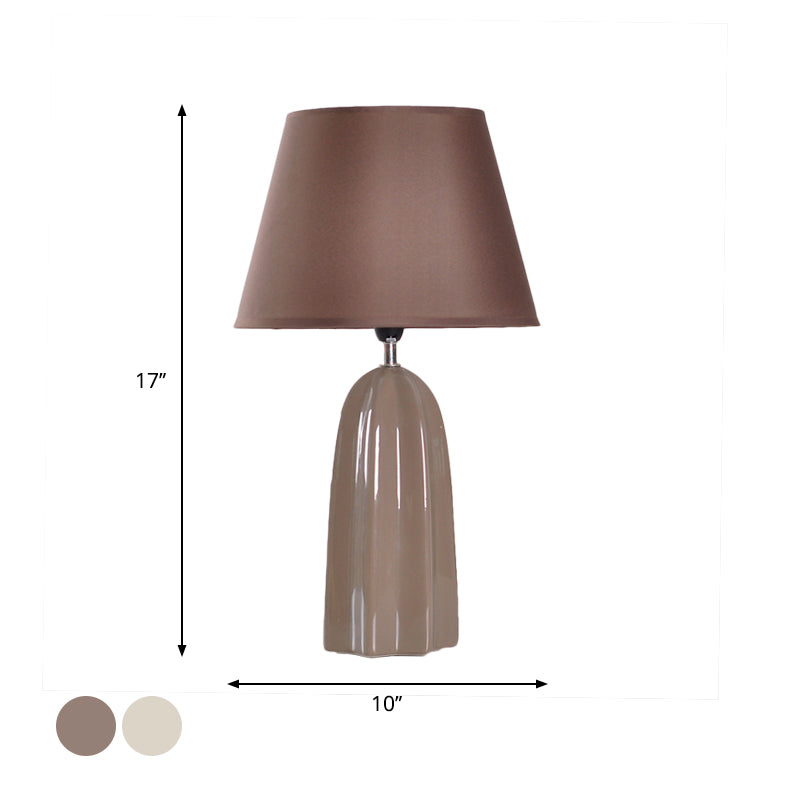 Beige/Brown 1 Head Table Lamp Traditional Style Fabric Conical Shade Table Light for Study Room