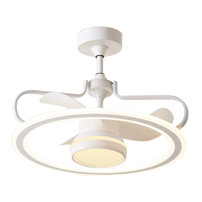 3 Blades Round Ceiling Fan Light Modernist Metal LED White Semi Flush Lamp Fixture, 23.5" Wide