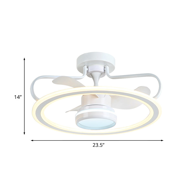 23.5 "Wijd witte hoepel plafondventilator Lamp Moderne LED METALLISCHE SEMI MOST -verlichting met 3 messen