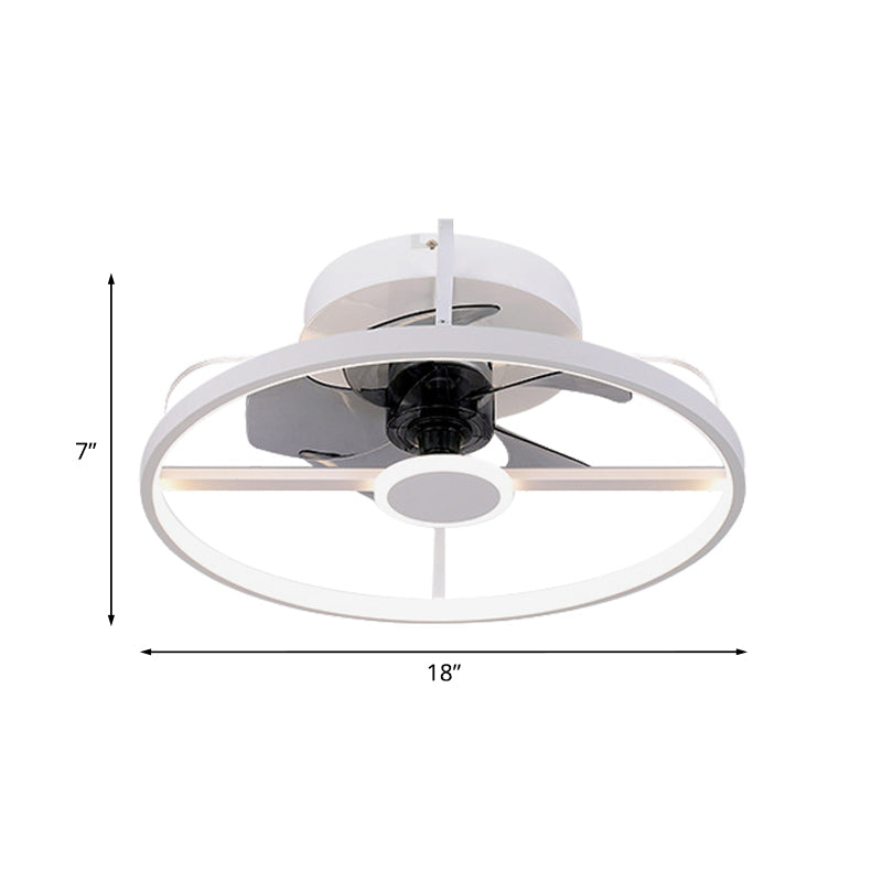 Luz de ventilador de colgante de círculo Metal modernista de 18 "W LED White Semi Flush Mount con 3 cuchillas grises