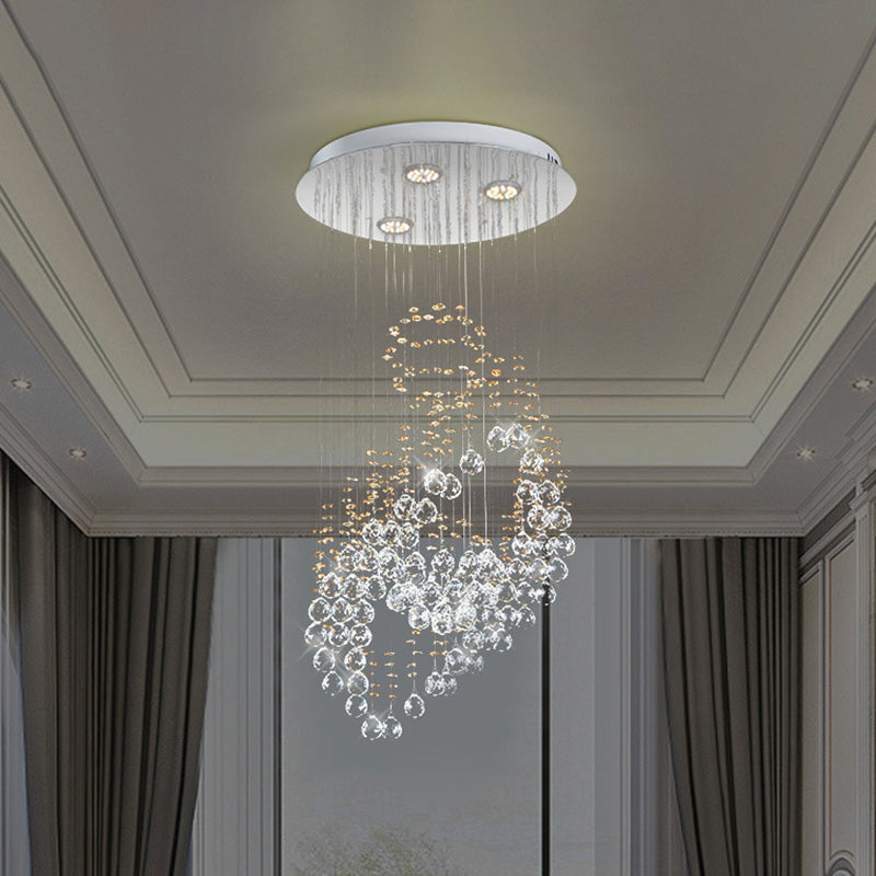 Crystal Balls Chrome LED Cluster Pendant Leaf Shaped Modernist Suspension Lighting for Bedroom