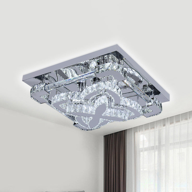 Stainless Steel Petals Flush Mount Modern Crystal Living Room LED Semi Flush Mount Ceiling Light