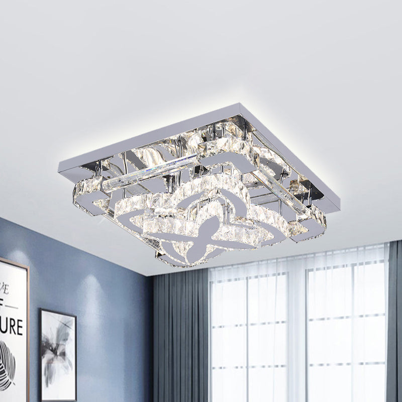 Pétales en acier inoxydable à chasse d'eau moderne Crystal Living Room LED Semi Flush Mount plafonnier Light