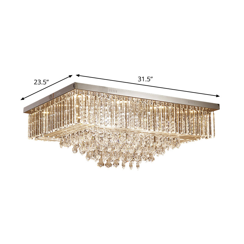 Crystal Clear Flush Mount Lamp Rectangle Tapered Contemporary LED Ceiling Mounted Light