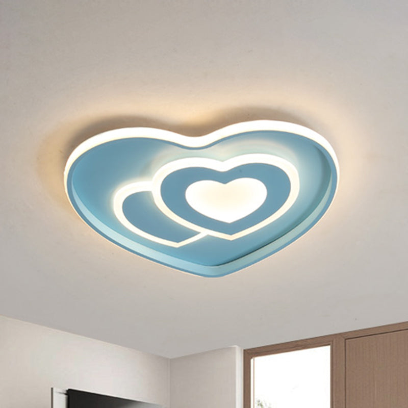 Loving Heart Shape Ceiling Flush Nordic Style Acrylic Blue/Pink Finish LED Flush Mount Lighting