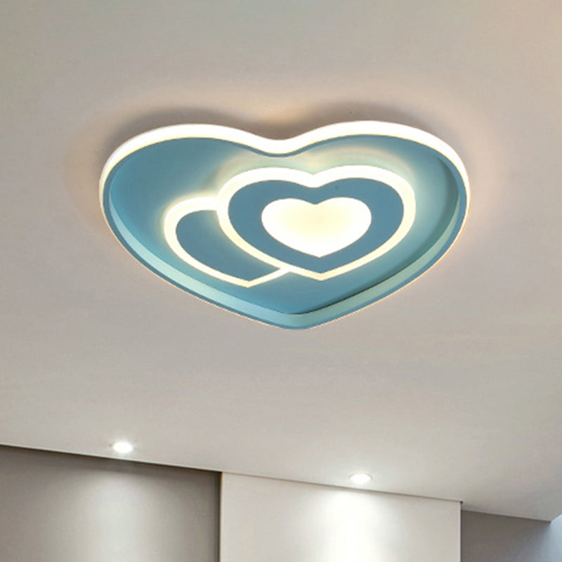 Loving Heart Shape Ceiling Flush Nordic Style Acrylic Blue/Pink Finish LED Flush Mount Lighting