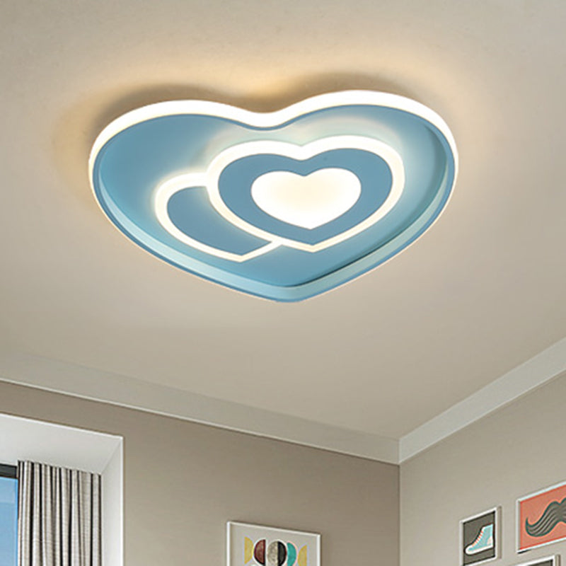 Loving Heart Shape Ceiling Flush Nordic Style Acrylic Blue/Pink Finish LED Flush Mount Lighting