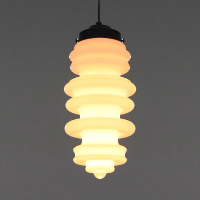 Contemporary 1 Light Pendant Light with White/Amber/Smoke Glass Shade Black Ribbed Hanging Ceiling Lamp