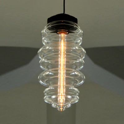 Contemporary 1 Light Pendant Light with White/Amber/Smoke Glass Shade Black Ribbed Hanging Ceiling Lamp