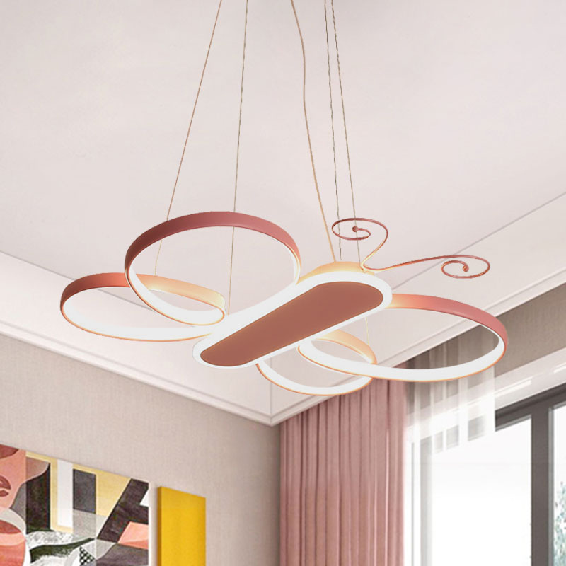 Cartoon vlinder frame suspensie licht acryl kinder slaapkamer led kroonluchter hanger lamp in goud/roze