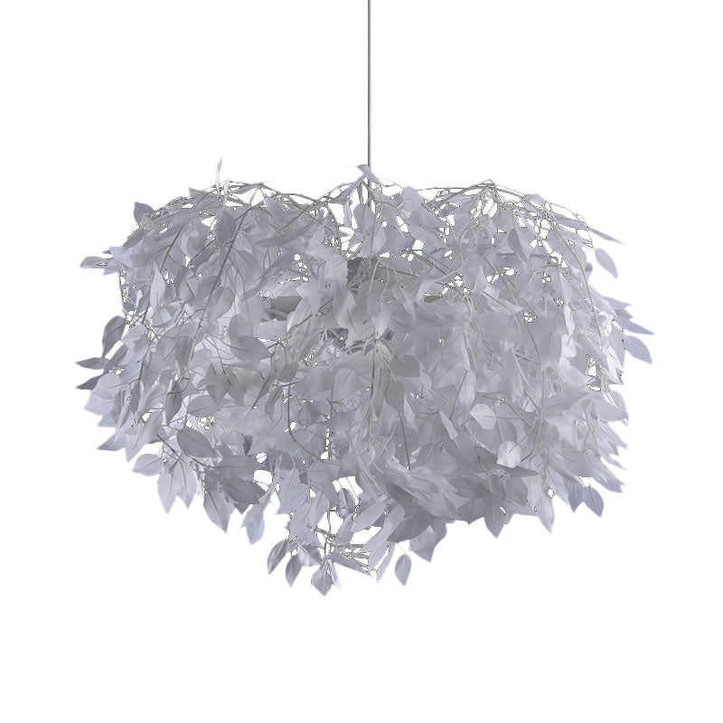 Metal Branching Ceiling Hang Fixture Nordic-Style Single White Finish Pendant with Leaf Deco