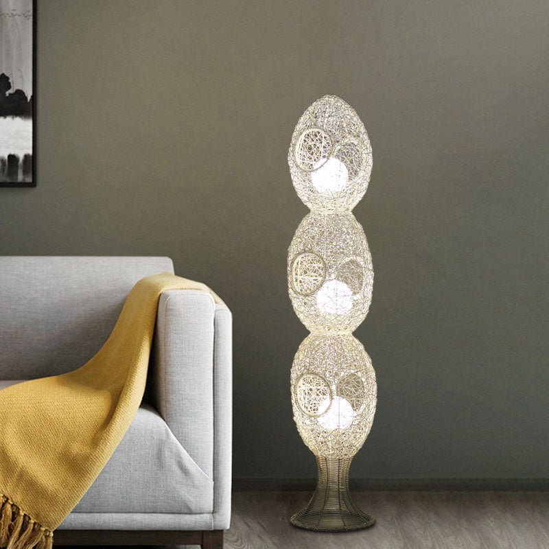 Wit 3-ei gevormde stand-up lamp Classic Aluminium draad LED Slaapkamer Vloer Standing Light