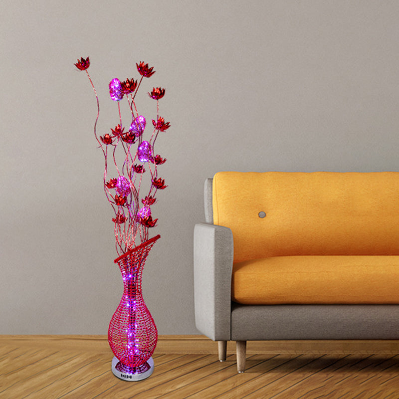 Häppchen Vase Aluminium Stand Up Lamp Kunst Dekor Wohnzimmer LED Blumenblattbodenlicht in rot