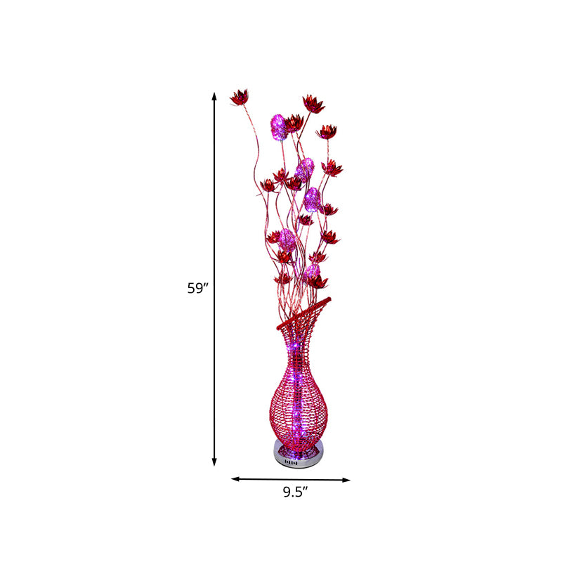 Jarrón bisel de aluminio lámpara de soporte decoración de arte de la sala de estar de lectura floral led luz de piso en rojo